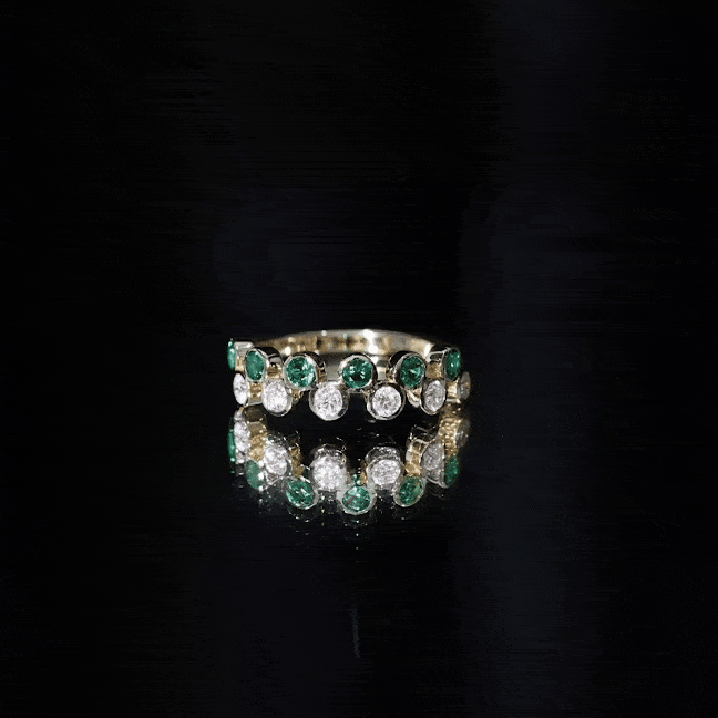 Simple Bezel Set Round Created Emerald and Moissanite Half Eternity Ring