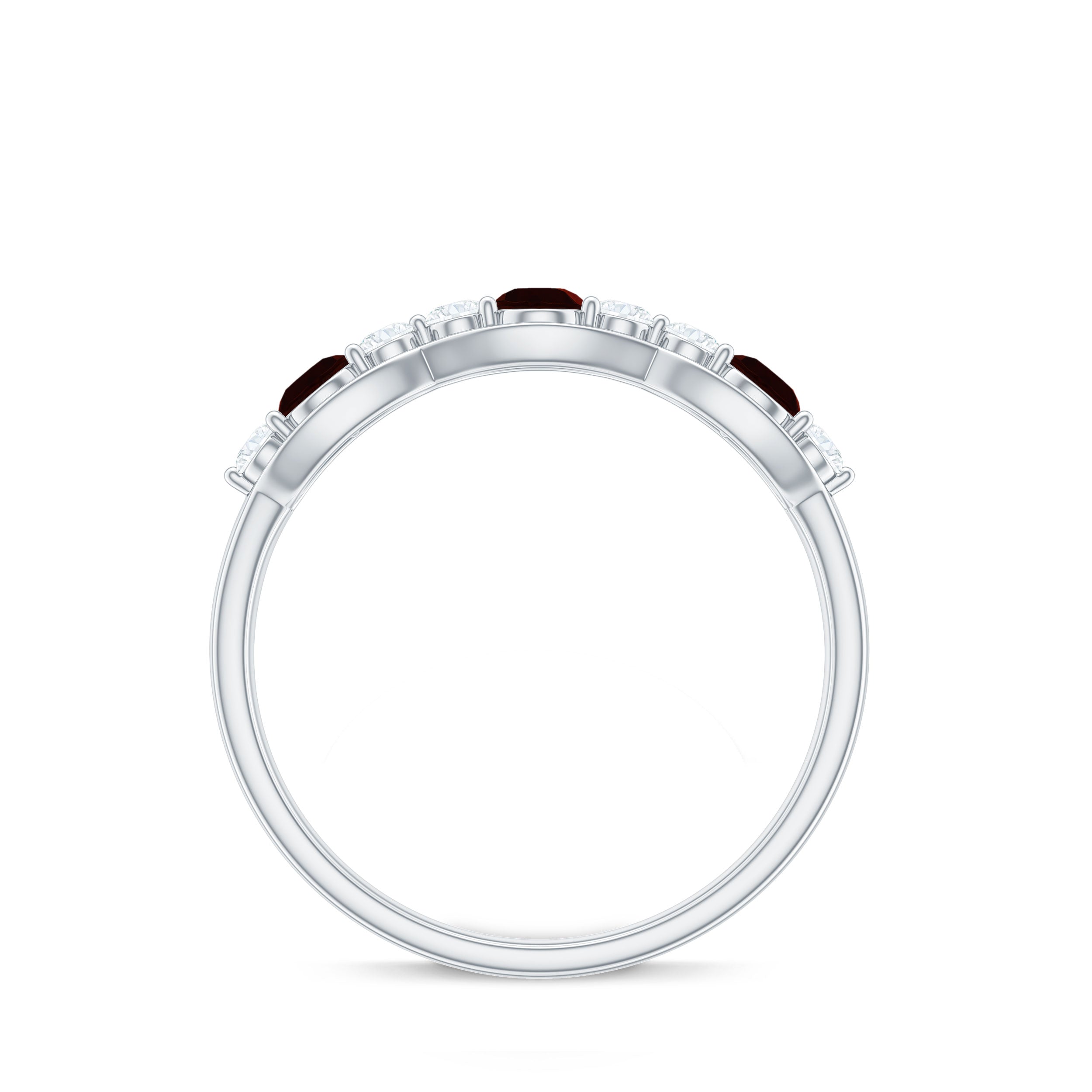 Natural Garnet Half Eternity Ring with Diamond