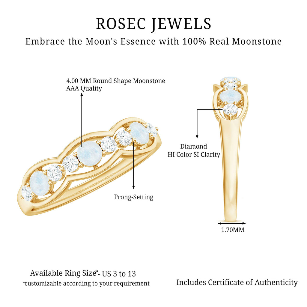 Moonstone and Diamond Wedding Anniversary Ring