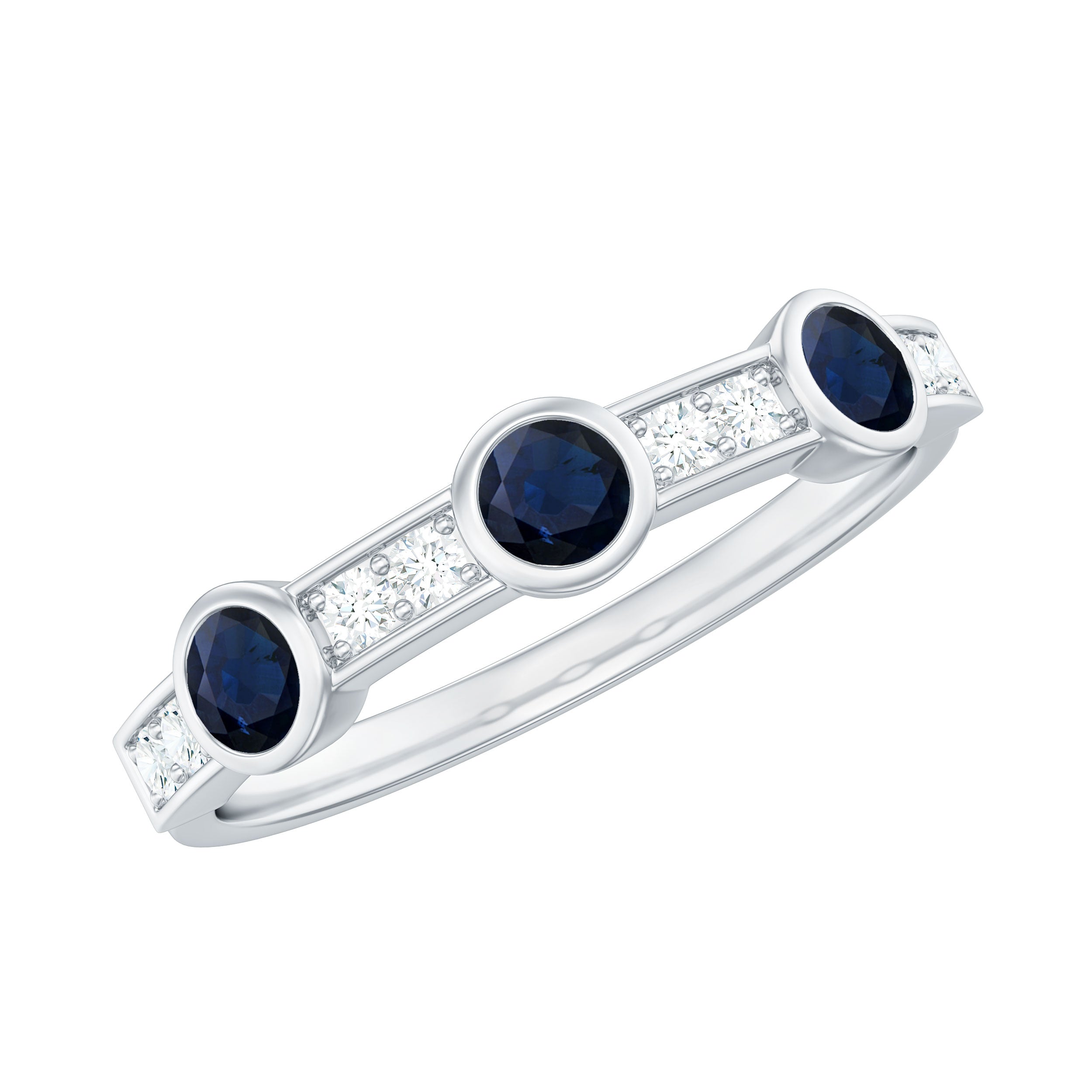 Blue Sapphire and Diamond Minimal Eternity Ring