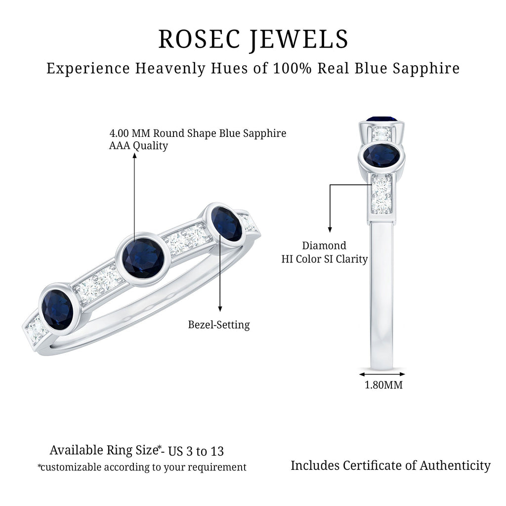 Blue Sapphire and Diamond Minimal Eternity Ring