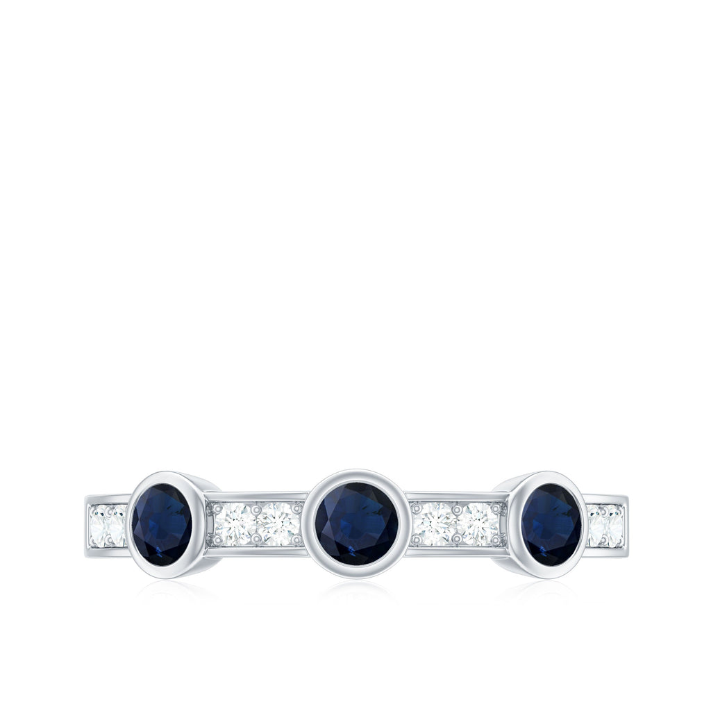 Blue Sapphire and Diamond Minimal Eternity Ring