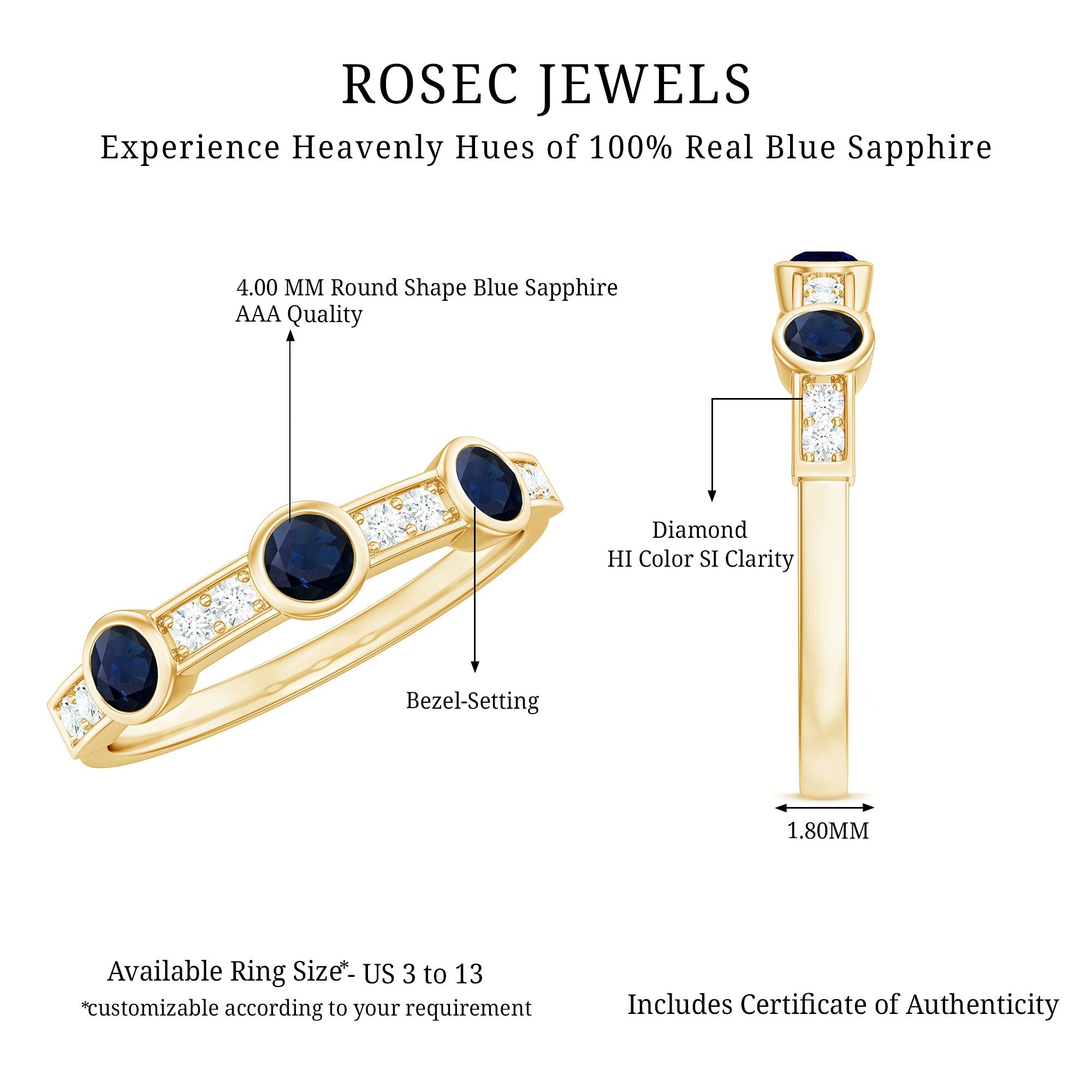 Blue Sapphire and Diamond Minimal Eternity Ring