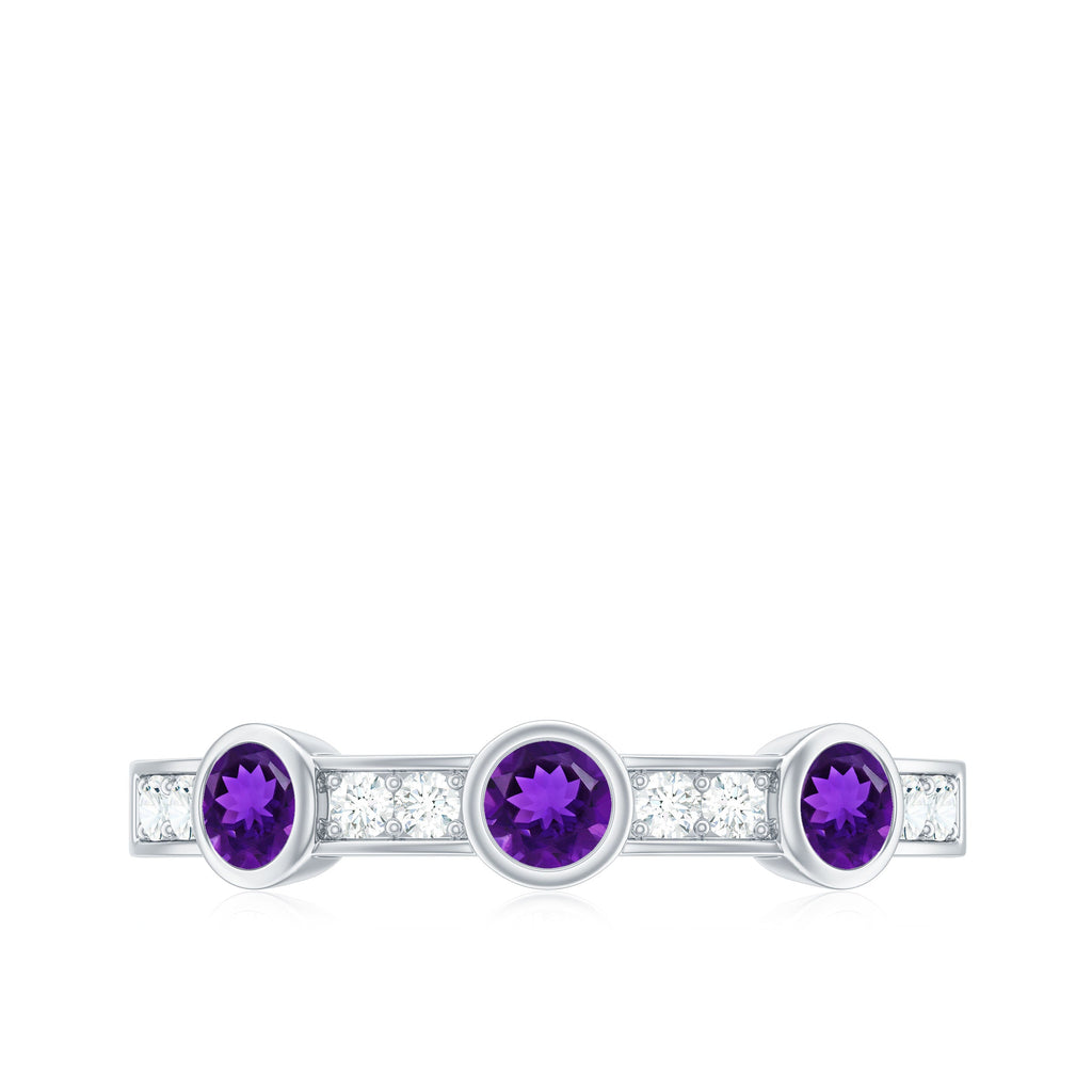 Amethyst and Diamond Minimal Half Eternity Ring