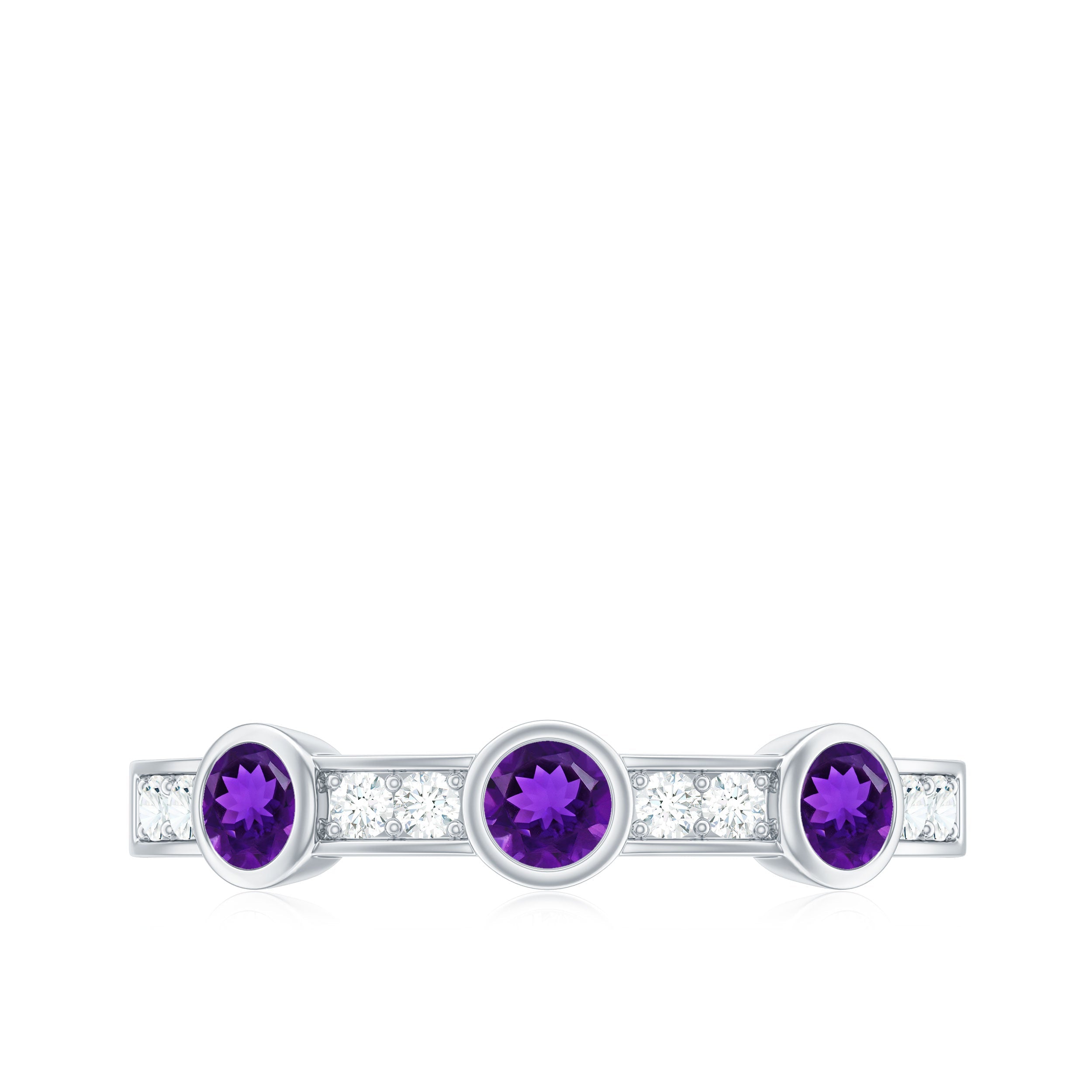 Amethyst and Diamond Minimal Half Eternity Ring