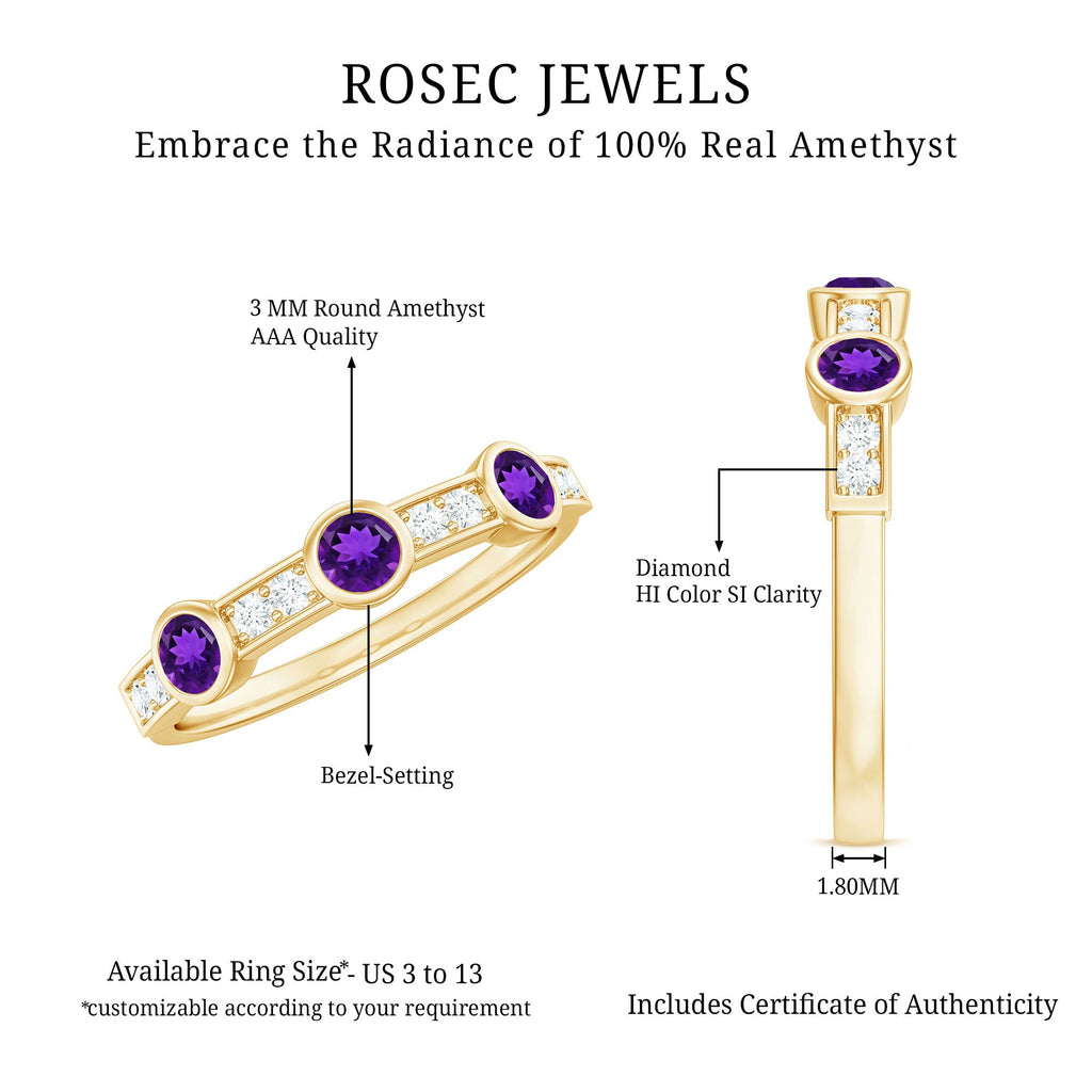 Amethyst and Diamond Minimal Half Eternity Ring