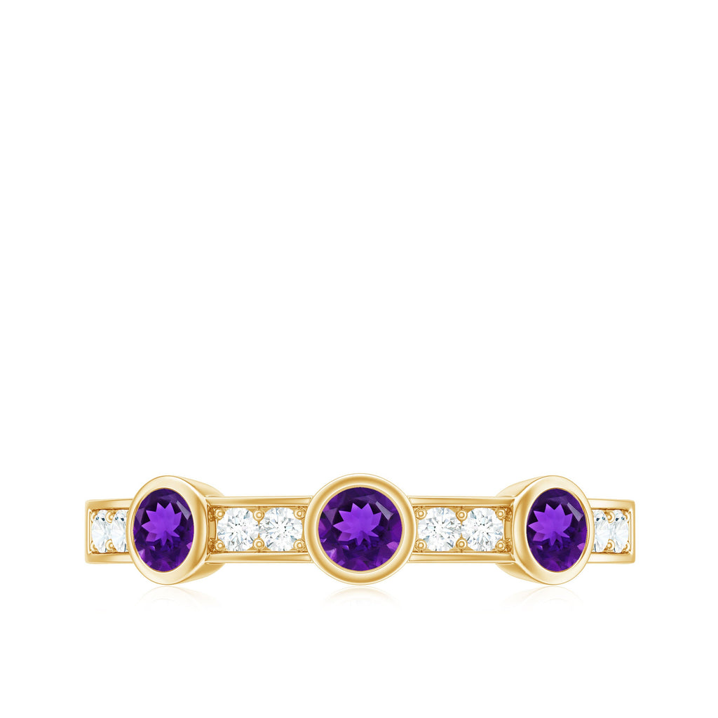Amethyst and Diamond Minimal Half Eternity Ring