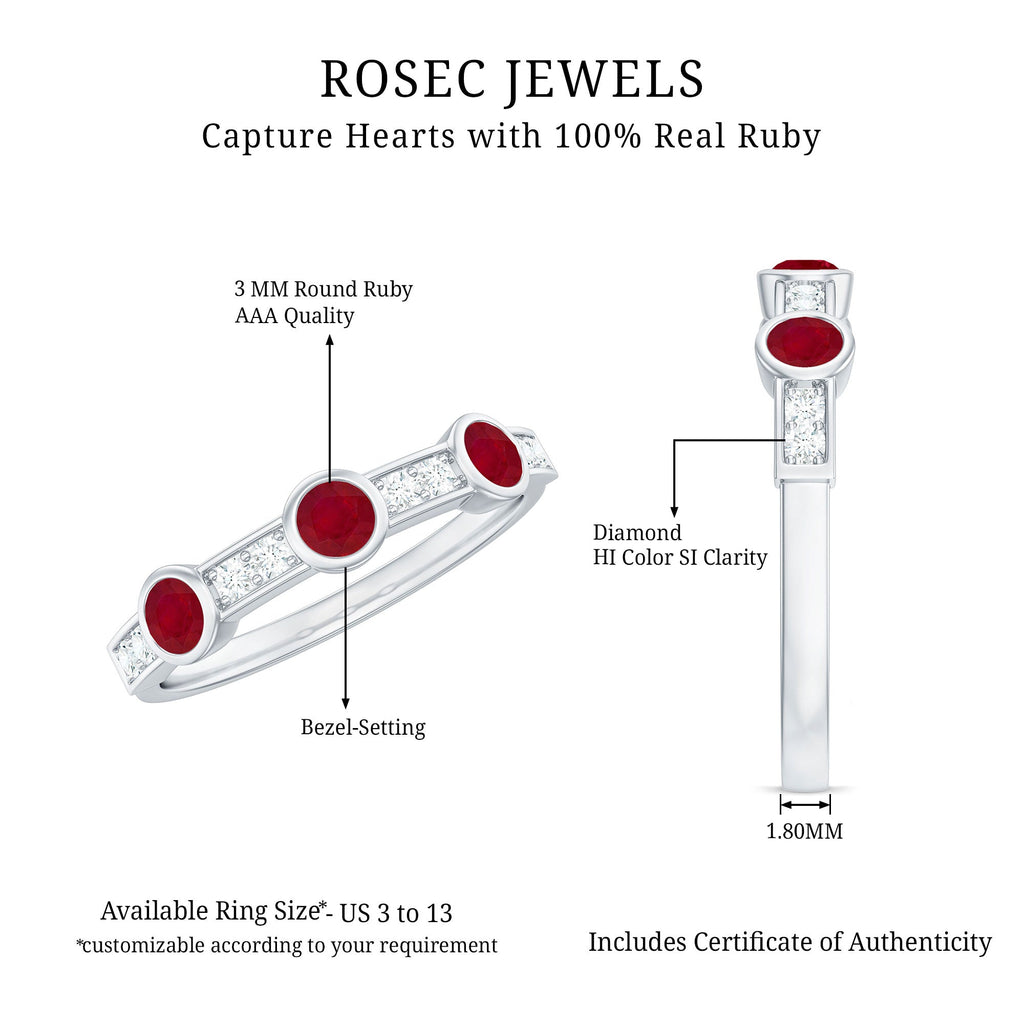 Minimal Semi Eternity Ring with Red Ruby and Diamond