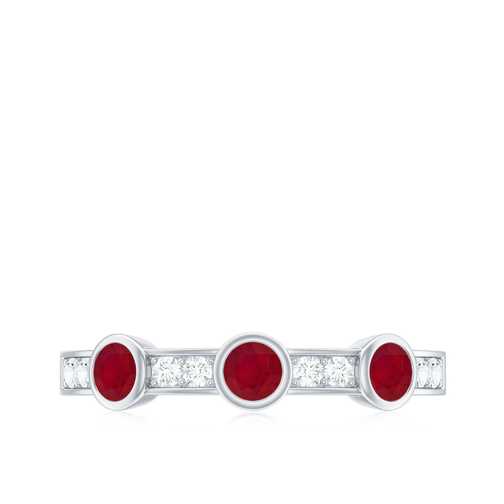Minimal Semi Eternity Ring with Red Ruby and Diamond