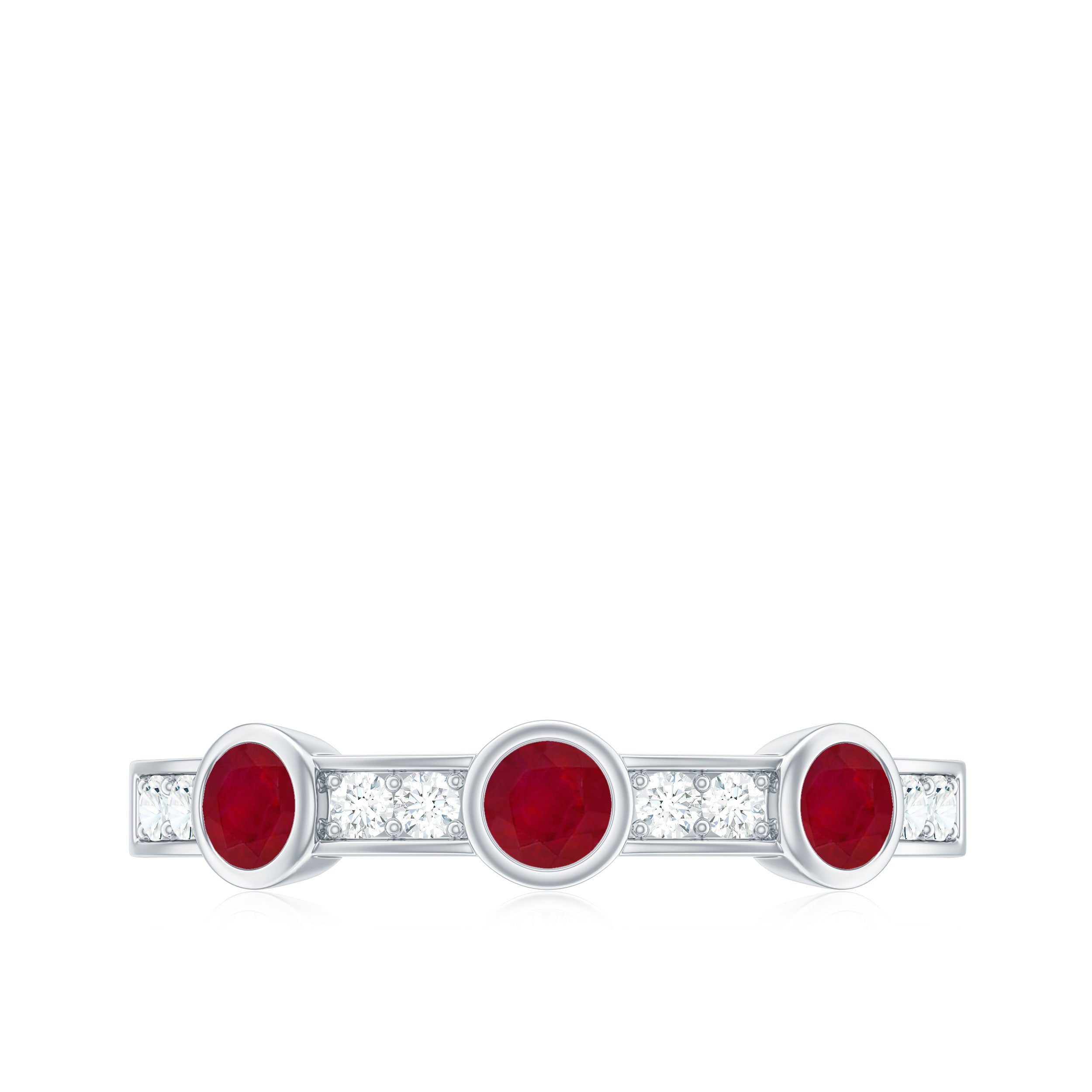 Minimal Semi Eternity Ring with Red Ruby and Diamond