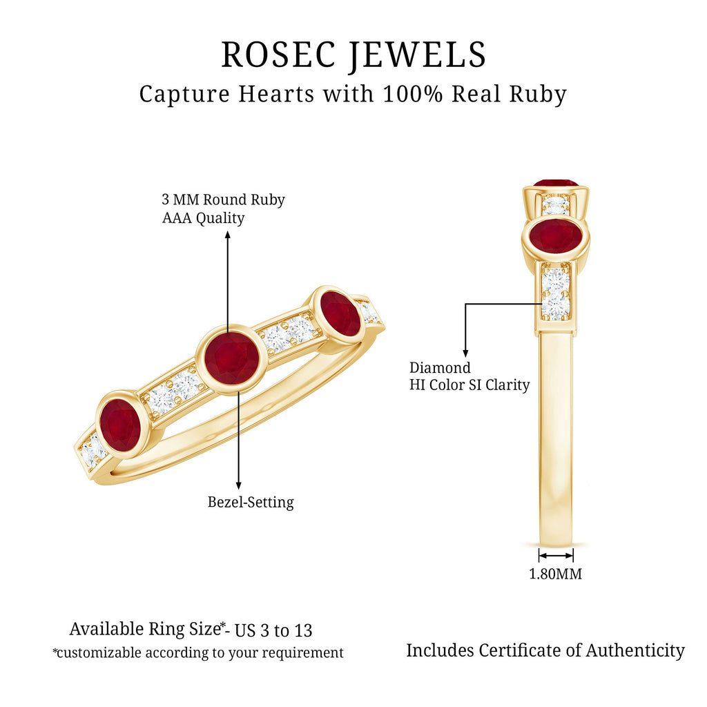 Minimal Semi Eternity Ring with Red Ruby and Diamond