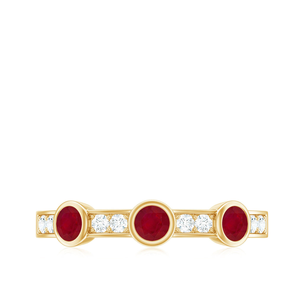 Minimal Semi Eternity Ring with Red Ruby and Diamond