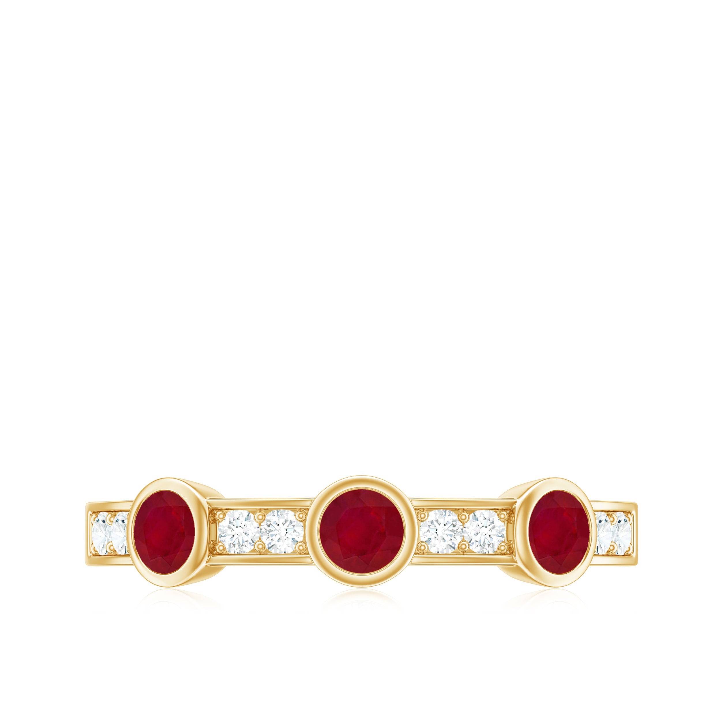 Minimal Semi Eternity Ring with Red Ruby and Diamond