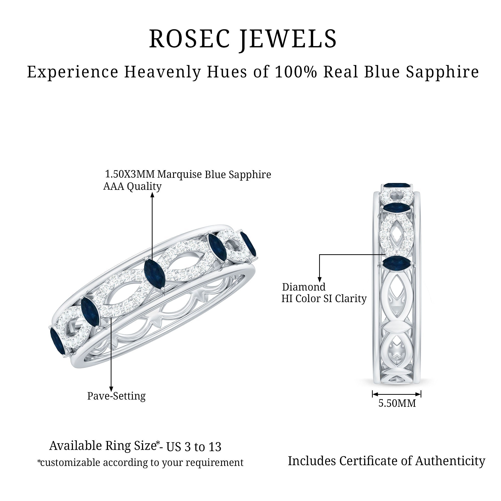 Blue Sapphire Infinity Band Ring with Diamond