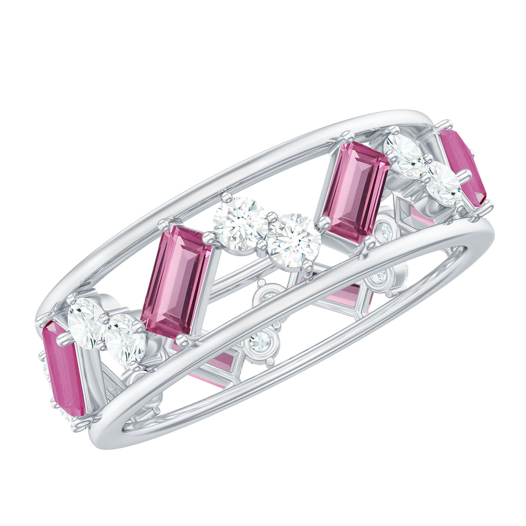 Pink Tourmaline and Moissanite Wide Eternity Ring