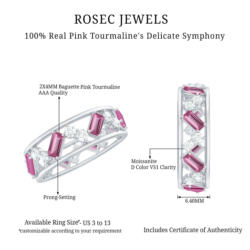 Pink Tourmaline and Moissanite Wide Eternity Ring