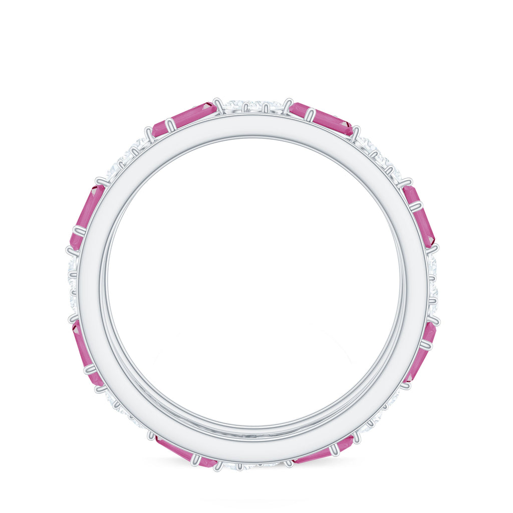 Pink Tourmaline and Moissanite Wide Eternity Ring