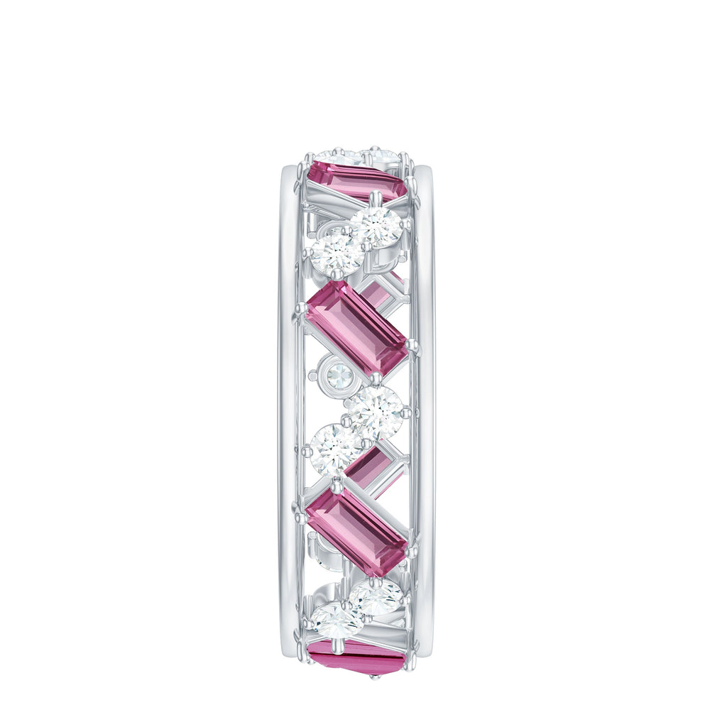 Pink Tourmaline and Moissanite Wide Eternity Ring