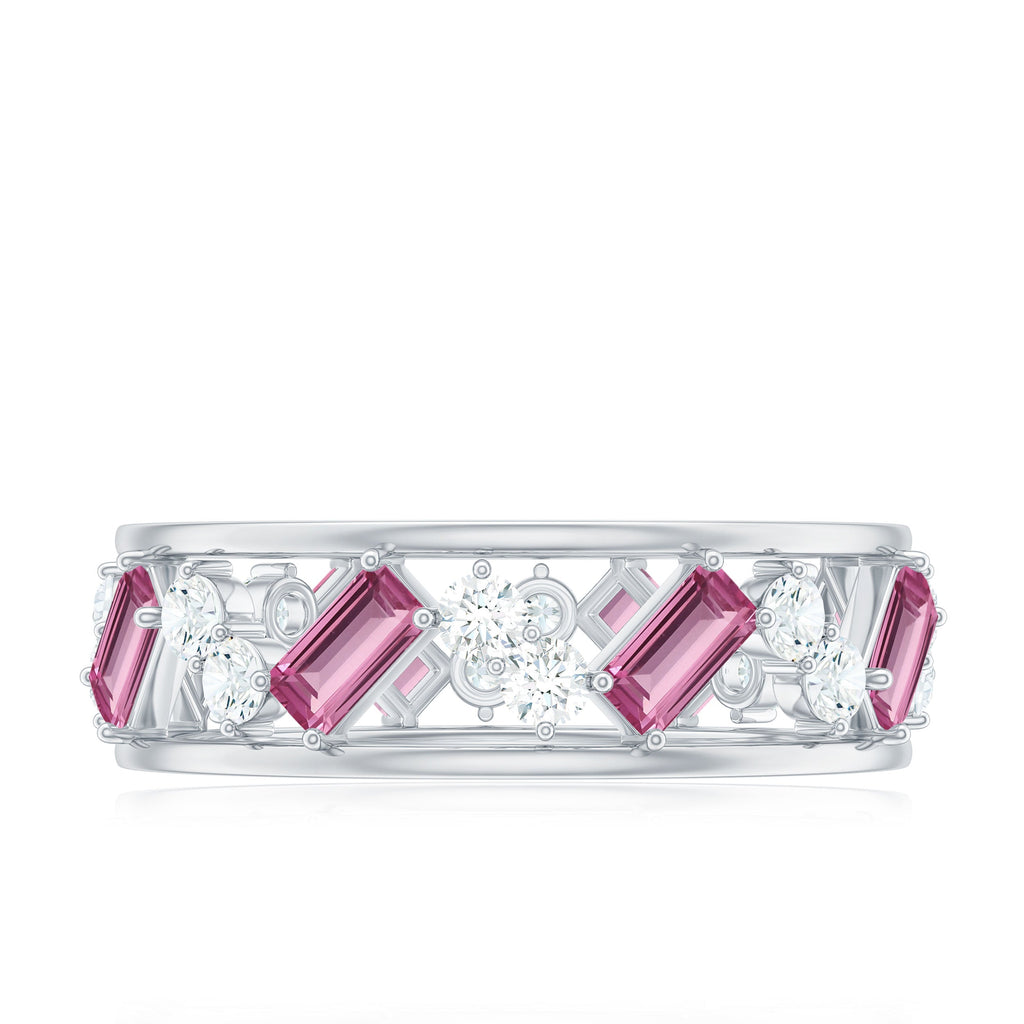 Pink Tourmaline and Moissanite Wide Eternity Ring