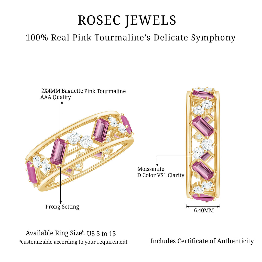 Pink Tourmaline and Moissanite Wide Eternity Ring