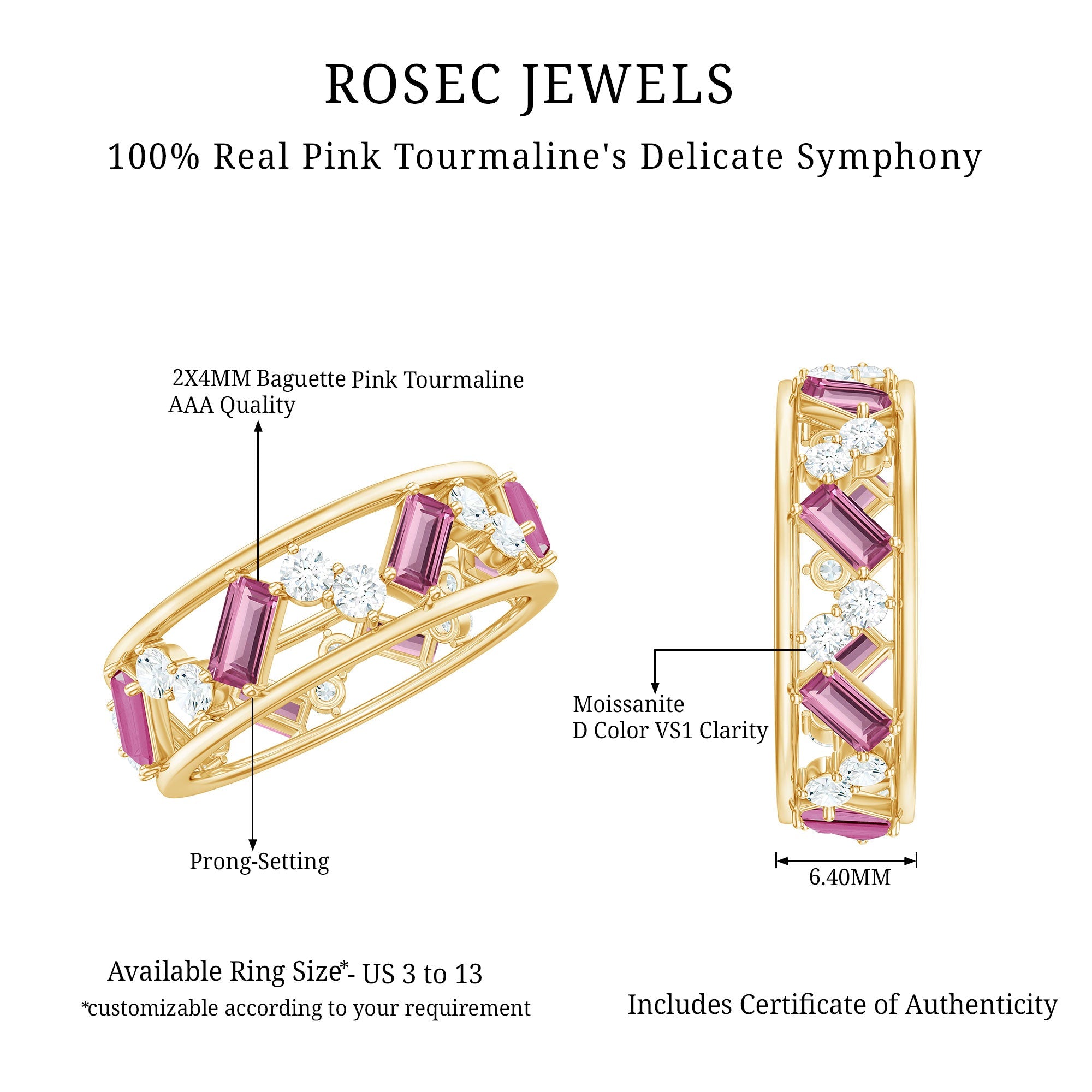 Pink Tourmaline and Moissanite Wide Eternity Ring