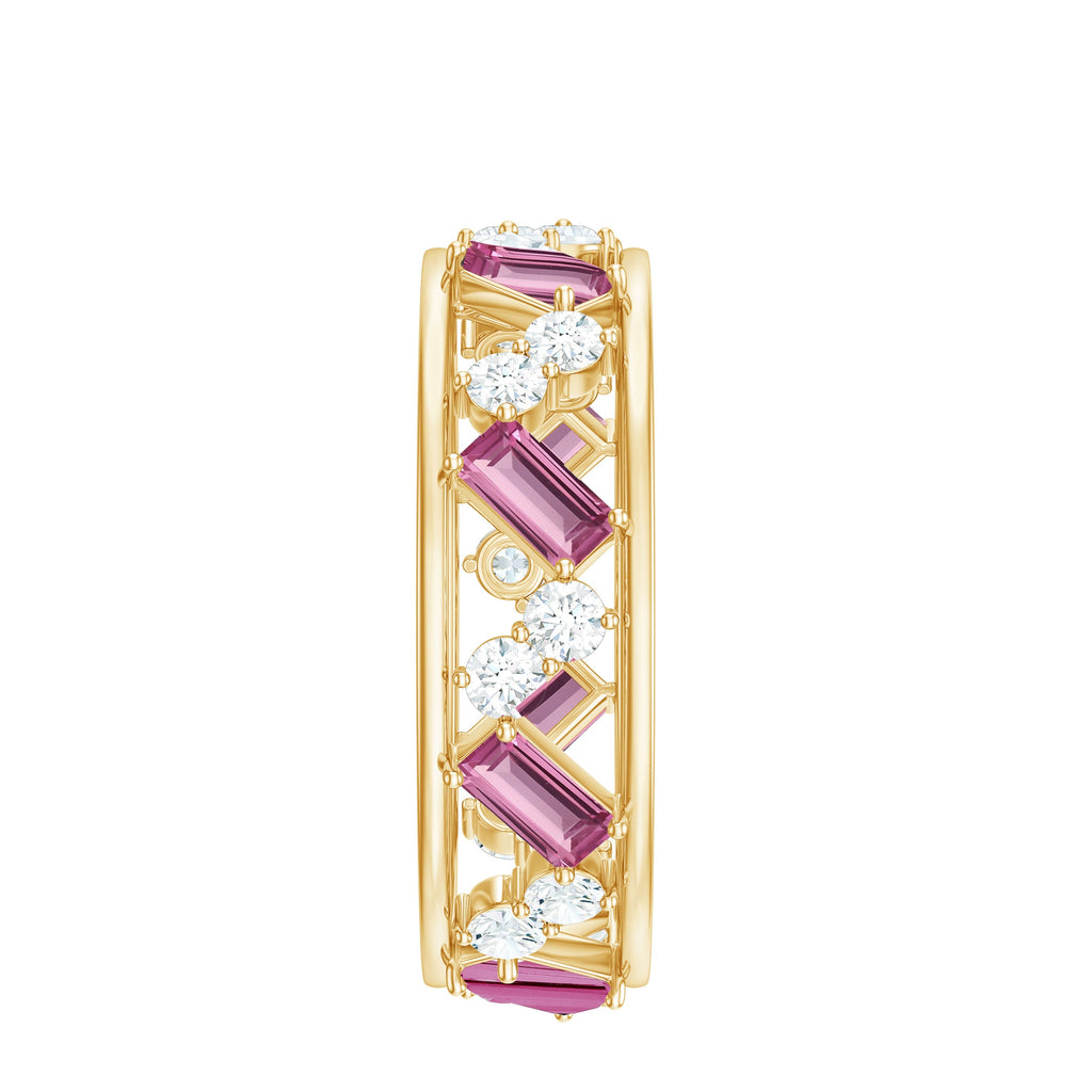 Pink Tourmaline and Moissanite Wide Eternity Ring