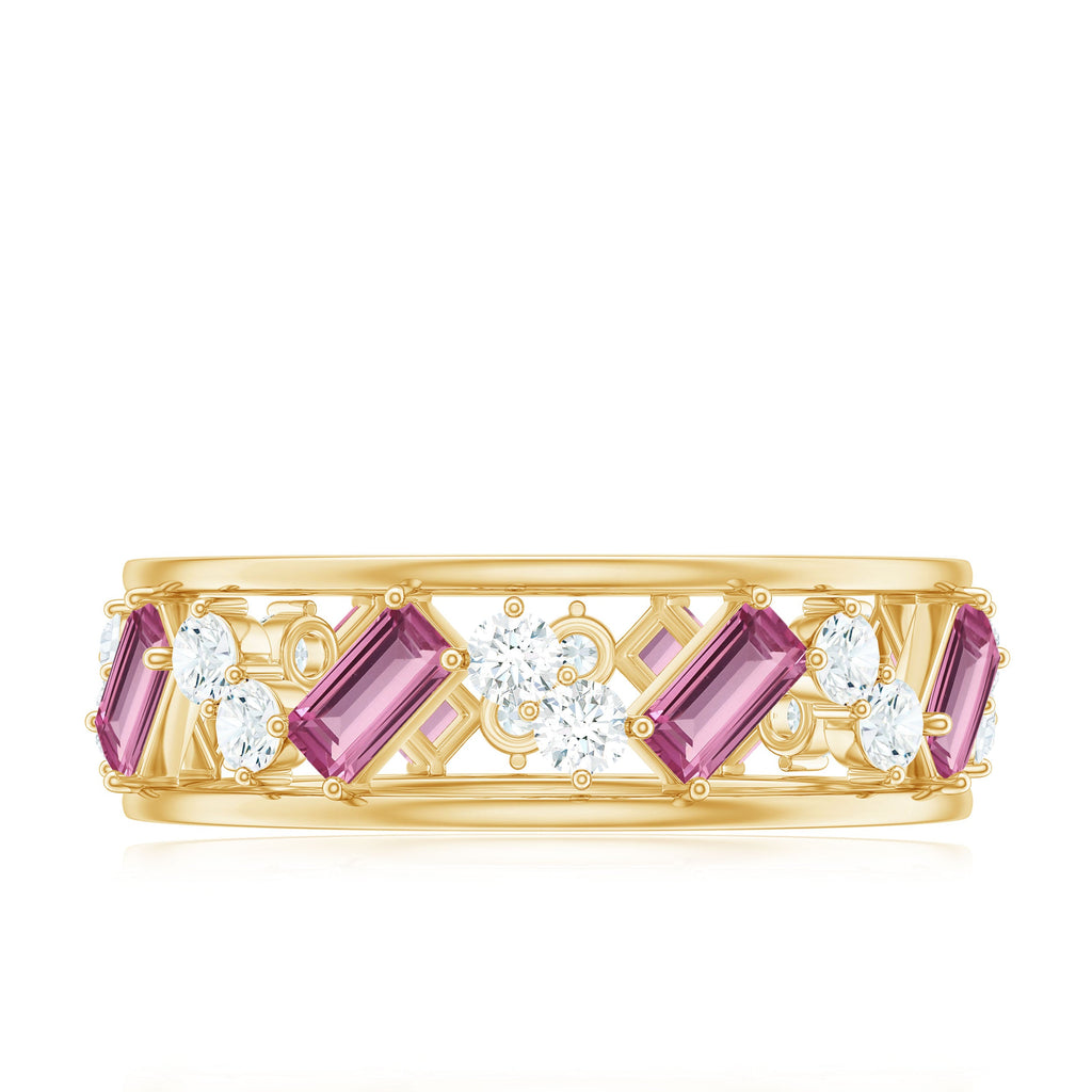 Pink Tourmaline and Moissanite Wide Eternity Ring