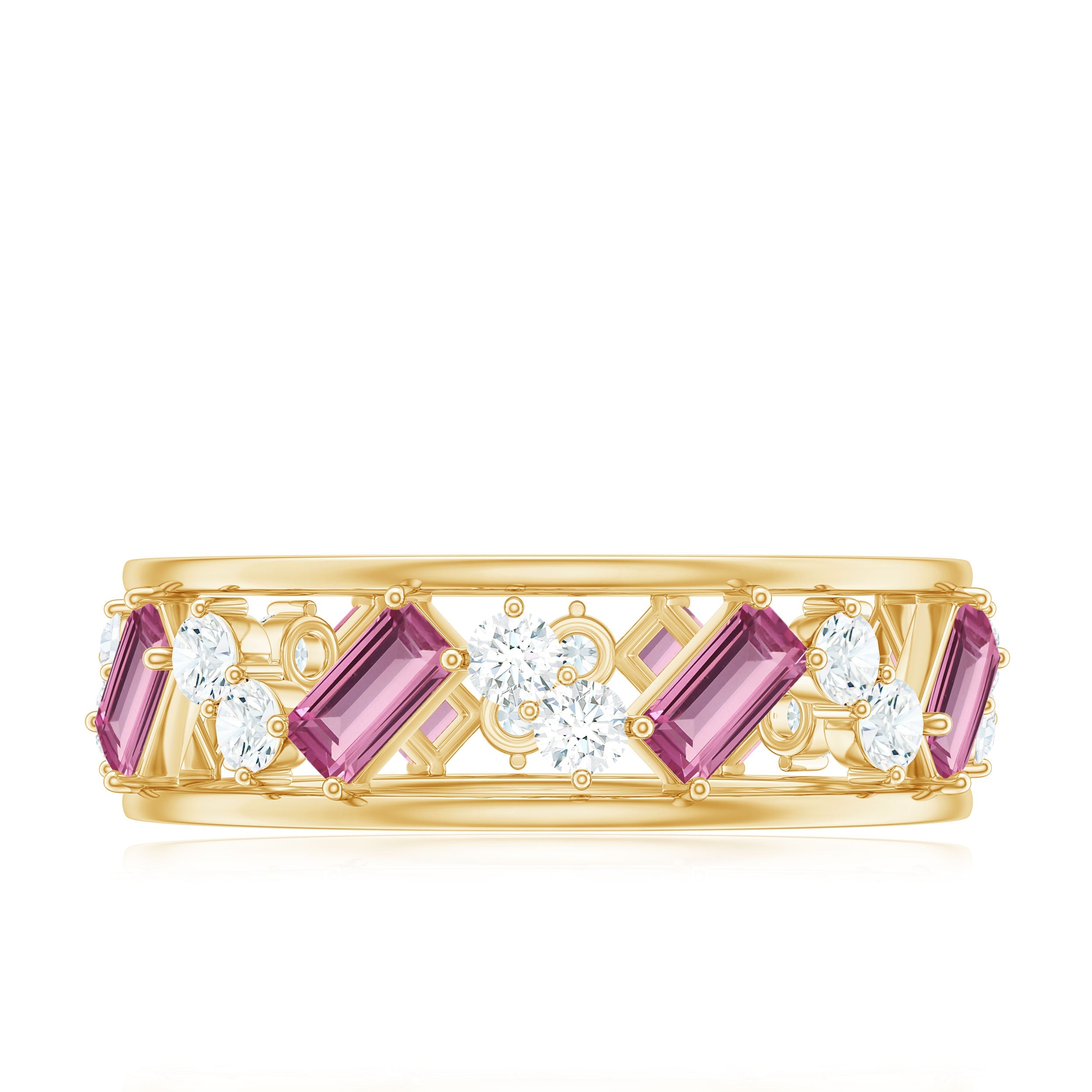Pink Tourmaline and Moissanite Wide Eternity Ring