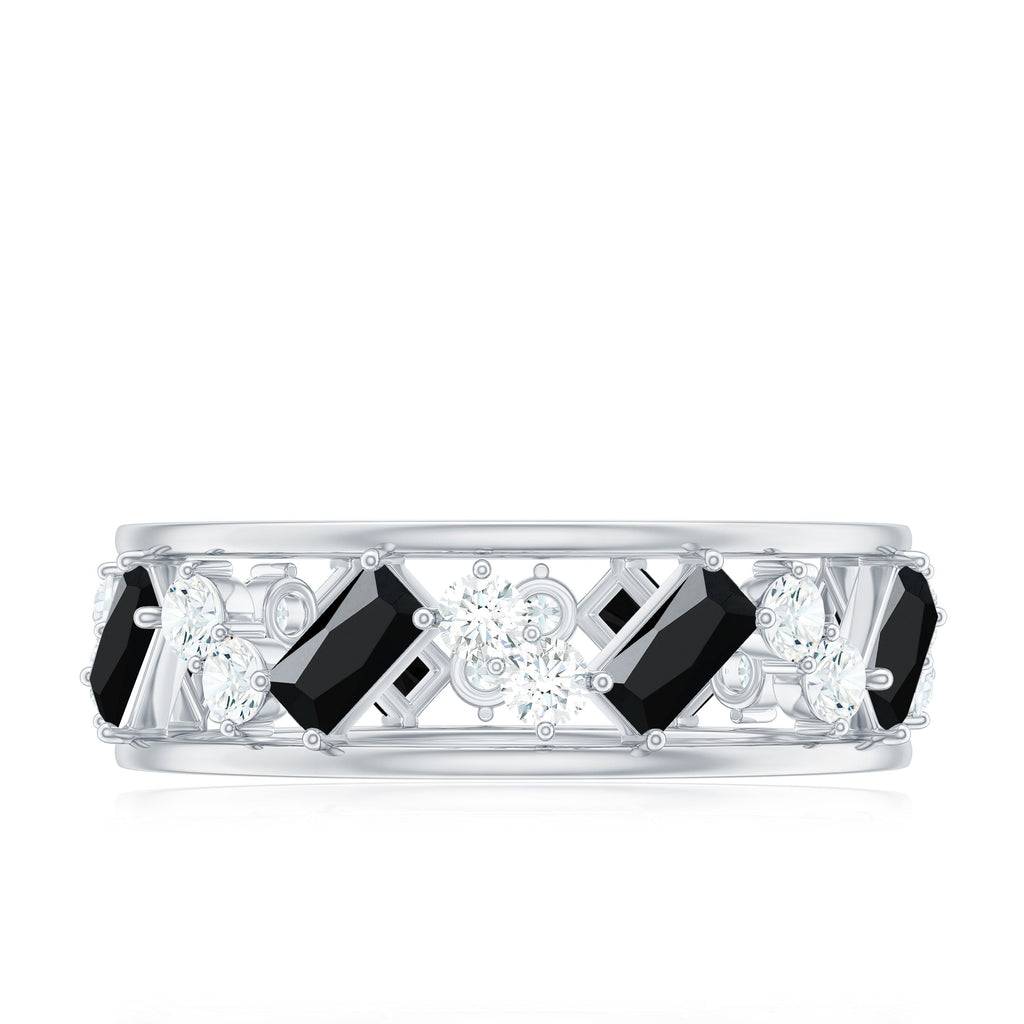 Natural Black Spinel Diamond Eternity Band Ring for Anniversary