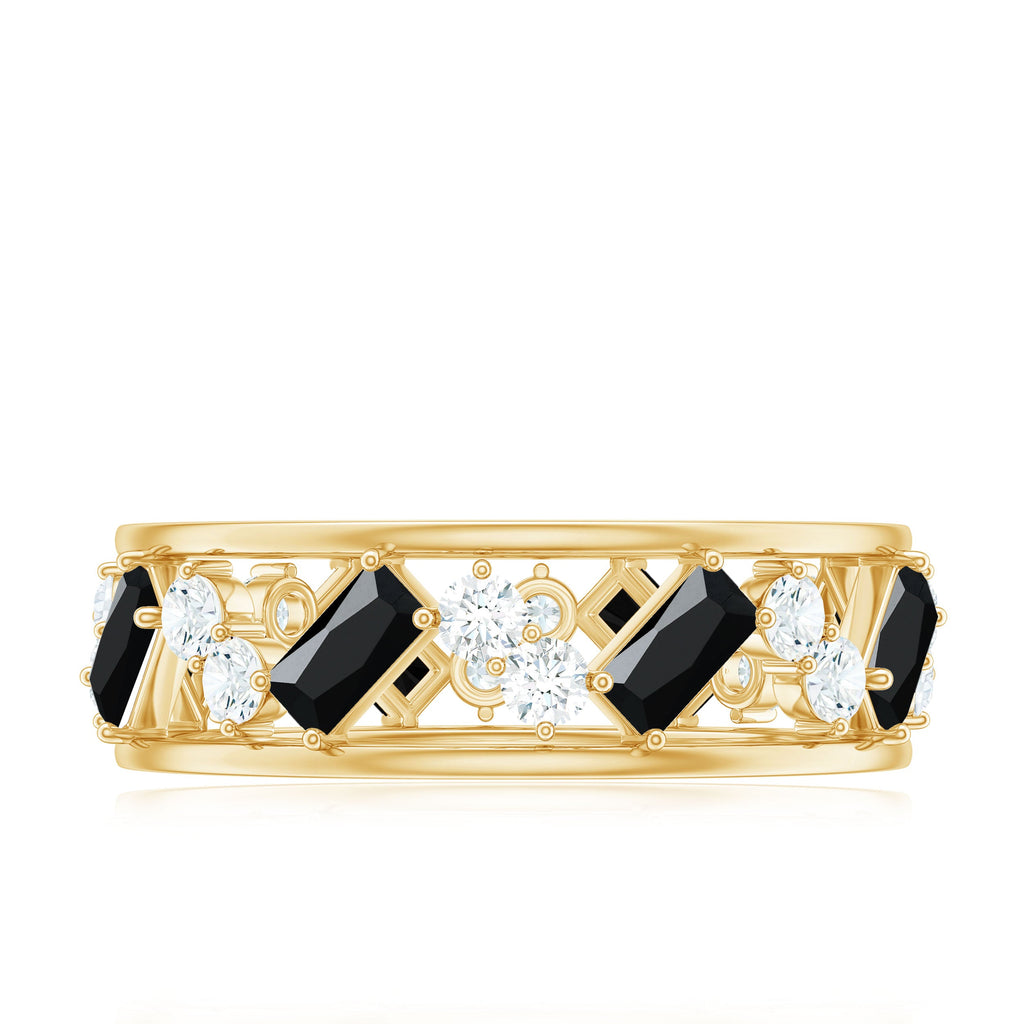 Natural Black Spinel Diamond Eternity Band Ring for Anniversary
