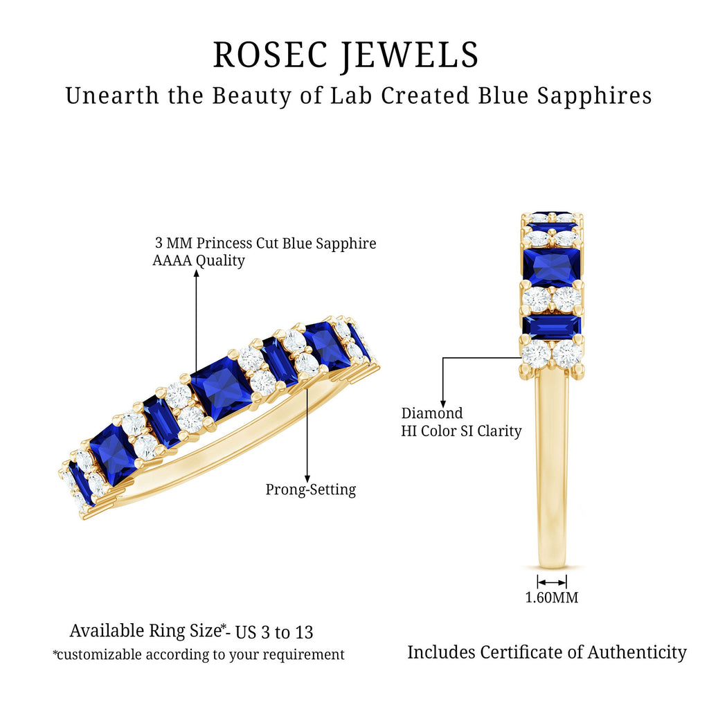 Certified Lab Grown Blue Sapphire Half Eternity Wedding Band with Diamond