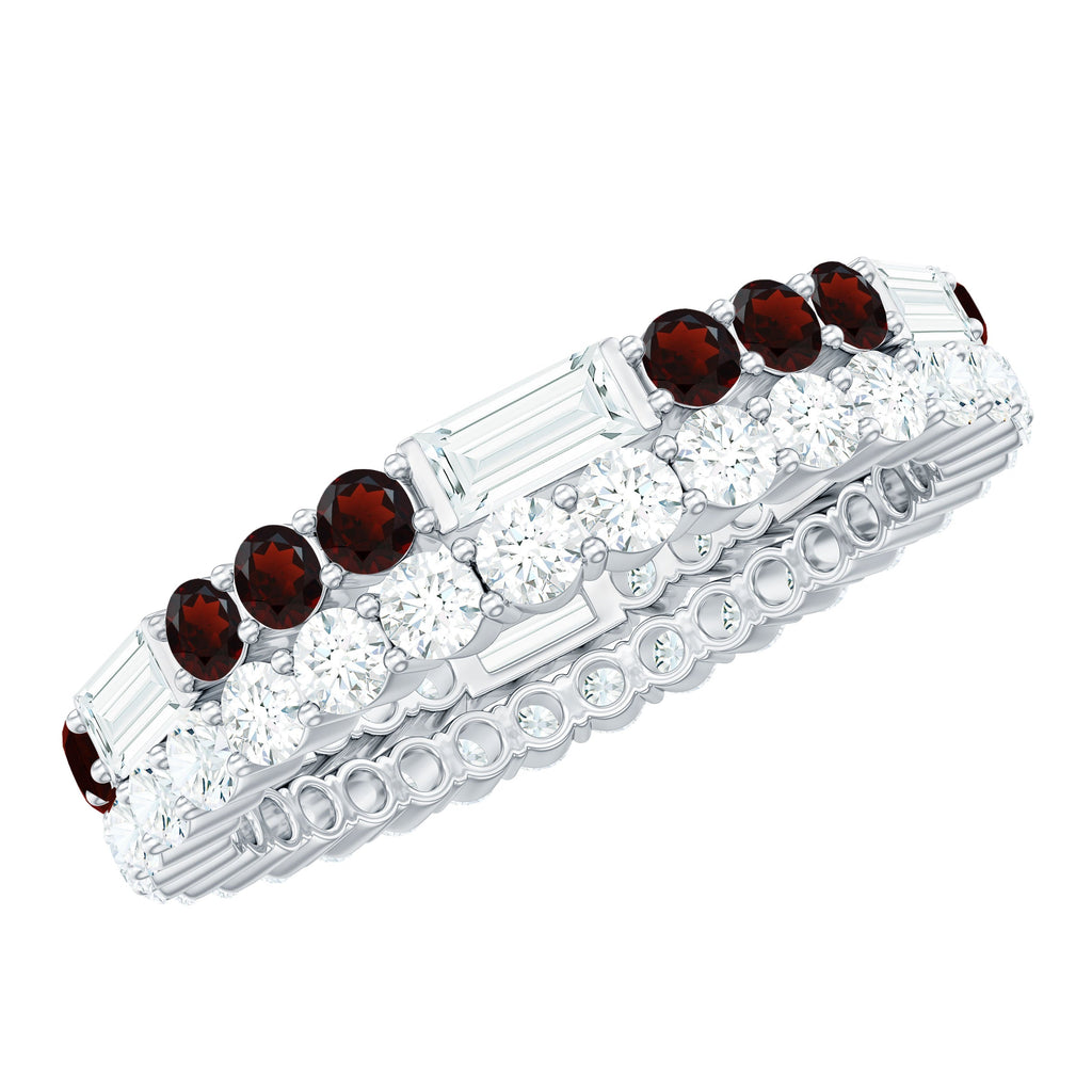 Certified Real Garnet Two Row Wedding Eternity Band Ring
