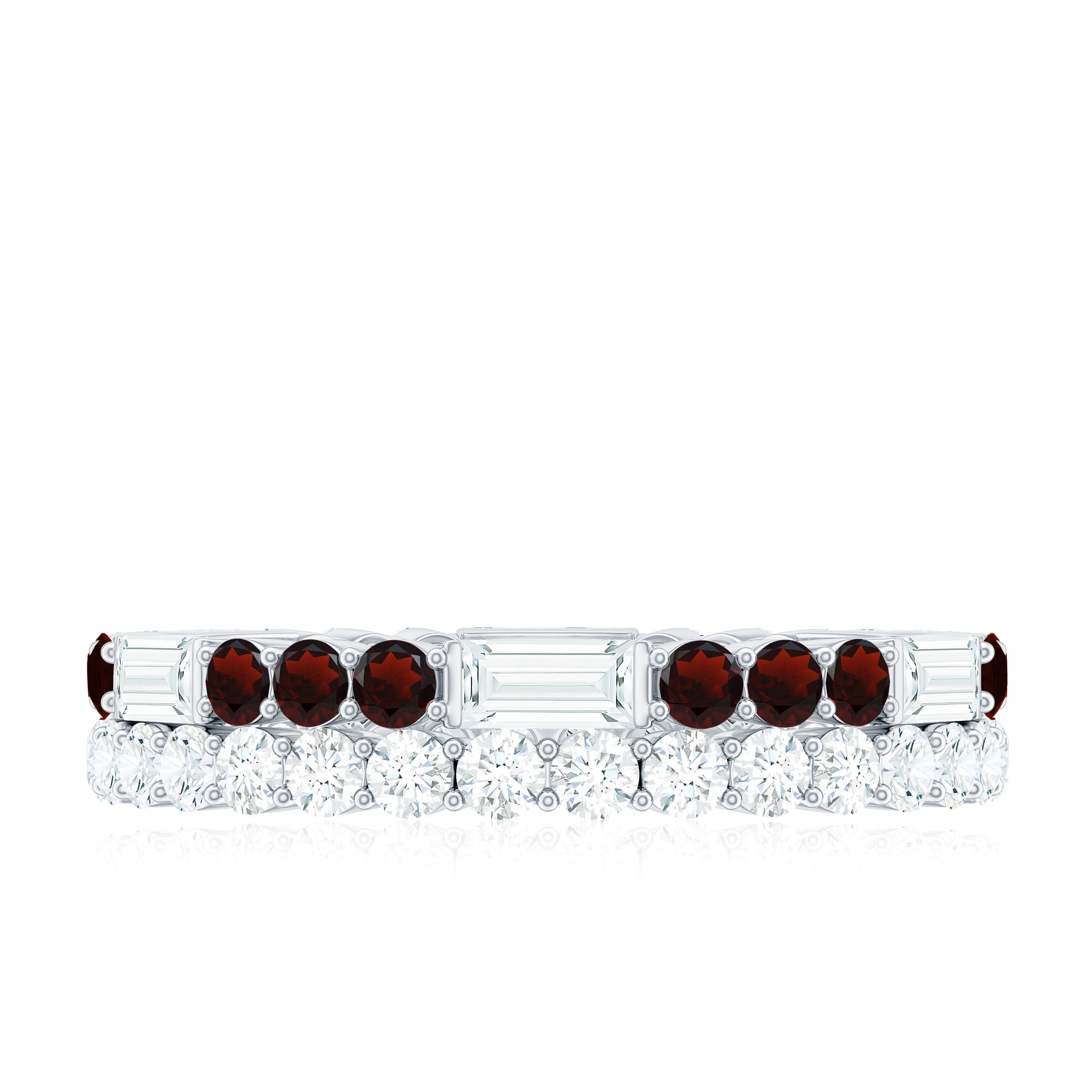 Certified Real Garnet Two Row Wedding Eternity Band Ring