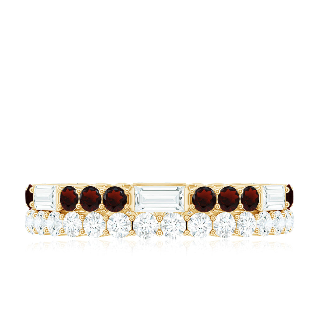Certified Real Garnet Two Row Wedding Eternity Band Ring