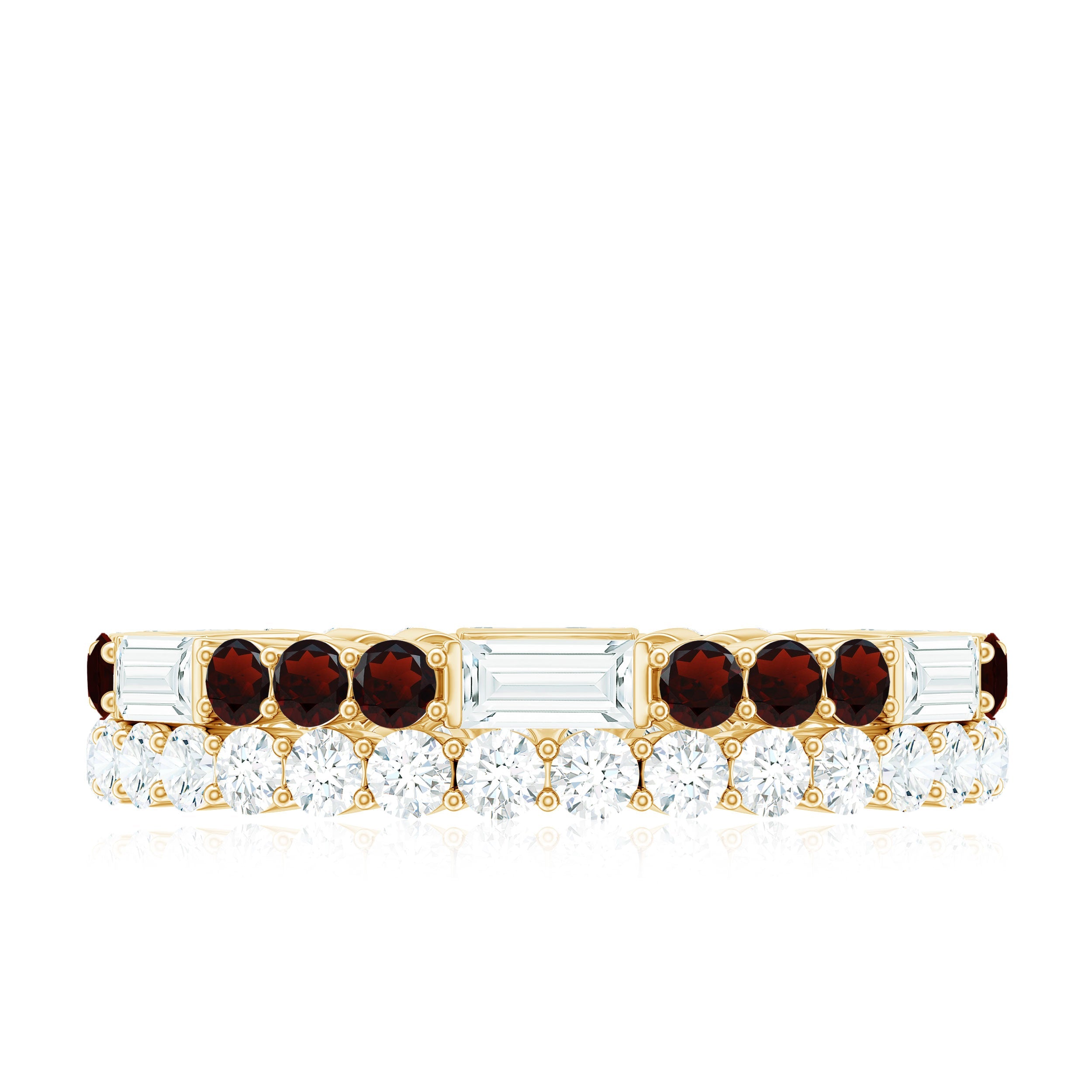 Certified Real Garnet Two Row Wedding Eternity Band Ring