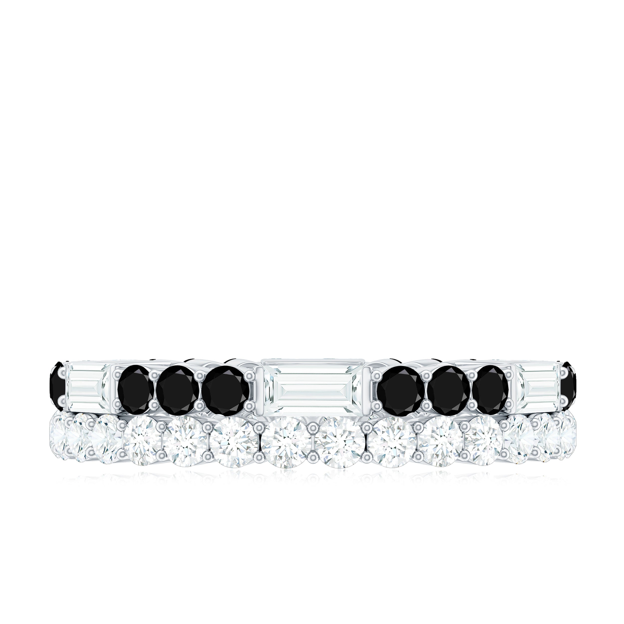 Certified Real 2 Row Black Spinel Eternity Ring with Moissanite
