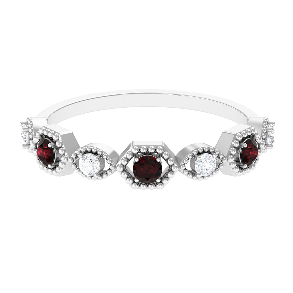 Genuine Red Garnet Diamond Half Eternity Ring