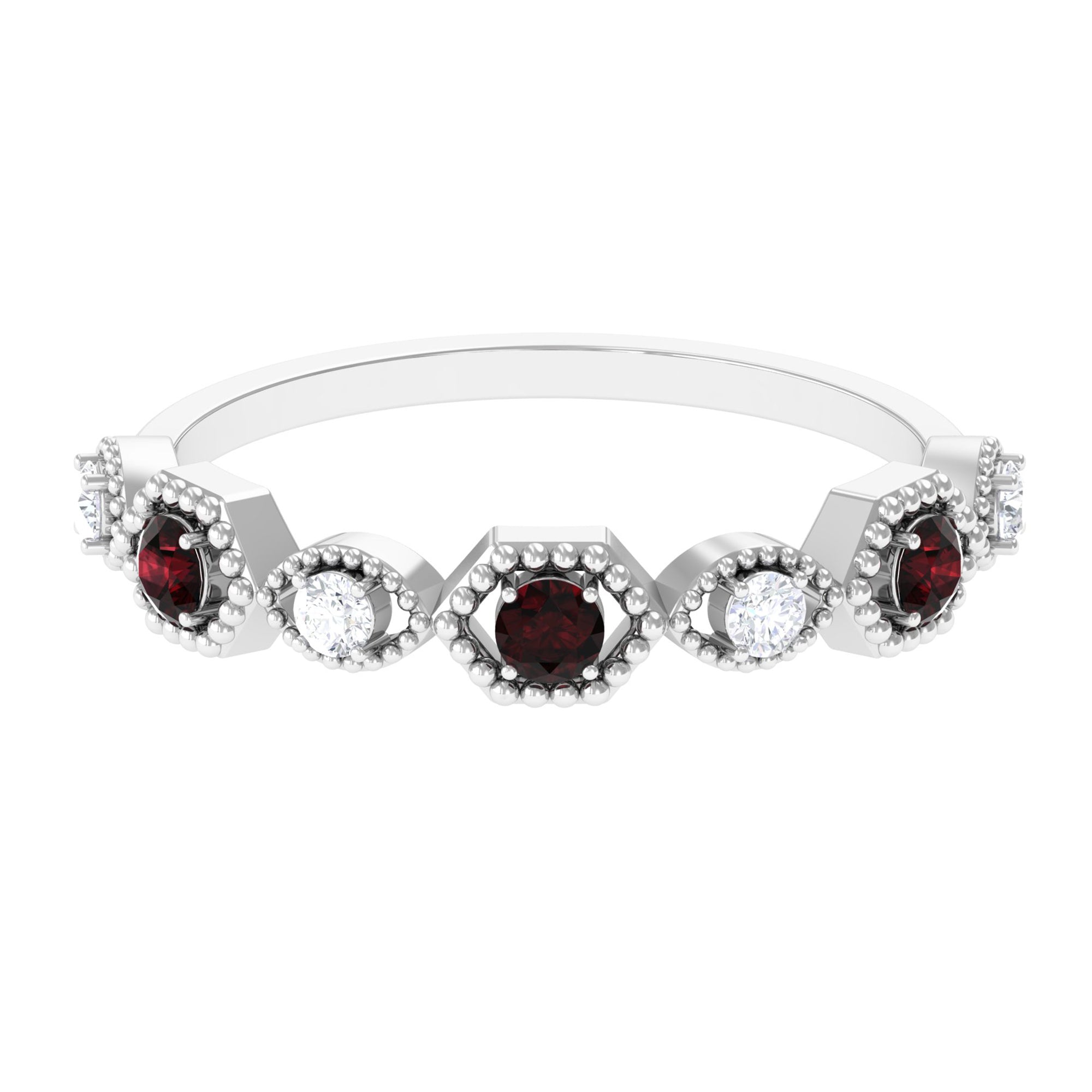 Genuine Red Garnet Diamond Half Eternity Ring