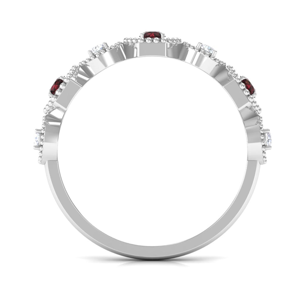 Genuine Red Garnet Diamond Half Eternity Ring