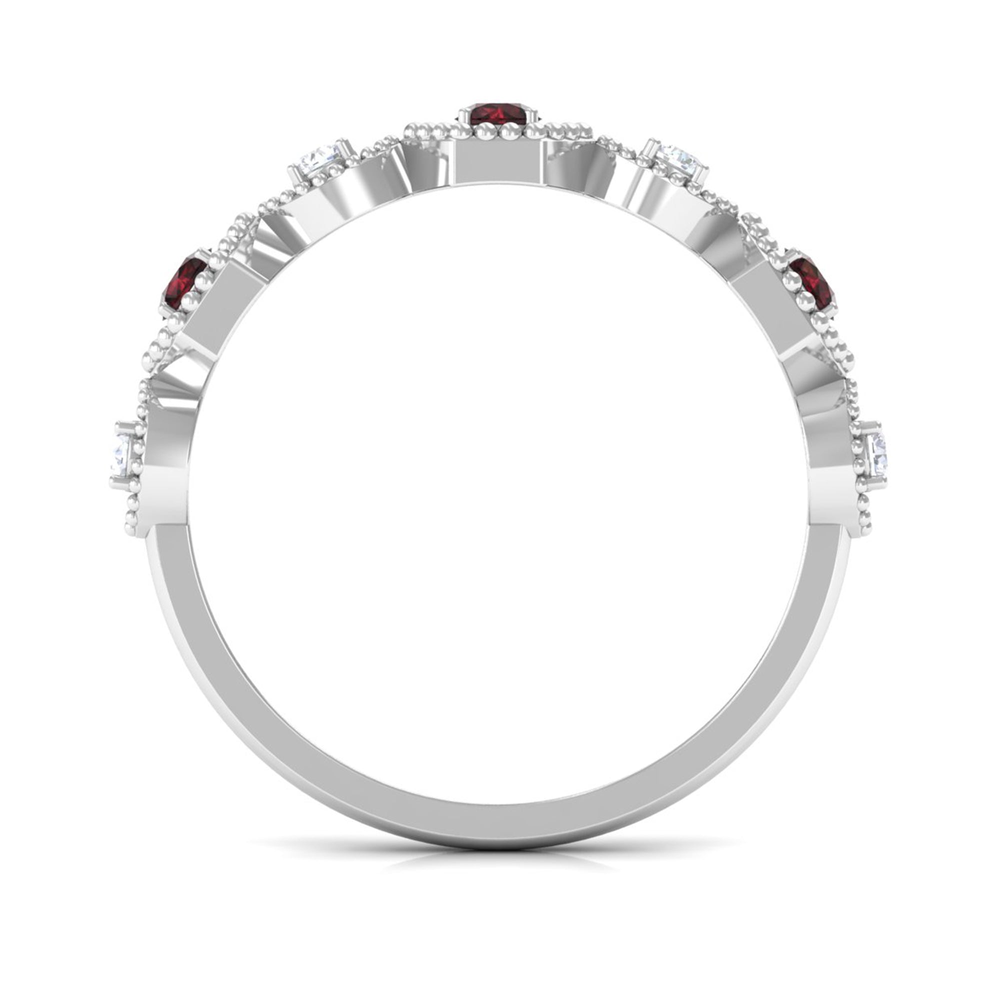 Genuine Red Garnet Diamond Half Eternity Ring