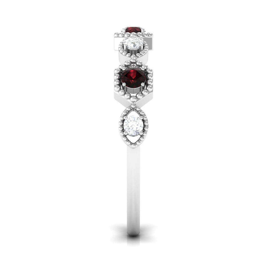 Genuine Red Garnet Diamond Half Eternity Ring