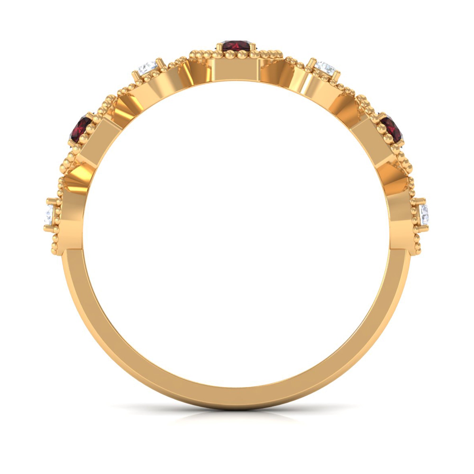 Genuine Red Garnet Diamond Half Eternity Ring