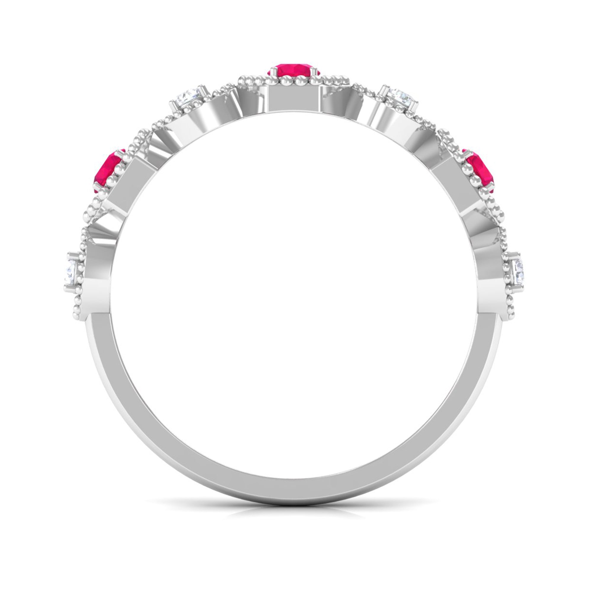 Ruby and Diamond Half Eternity Ring in Prong Setting