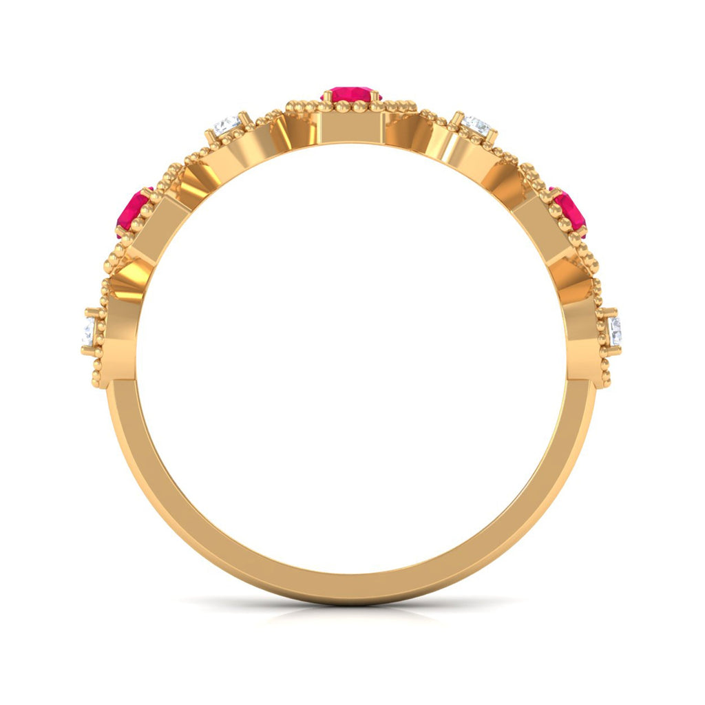Ruby and Diamond Half Eternity Ring in Prong Setting