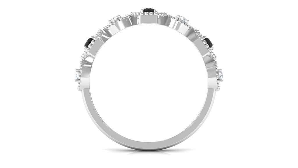 Black Spinel and Diamond Half Eternity Ring in Prong Setting