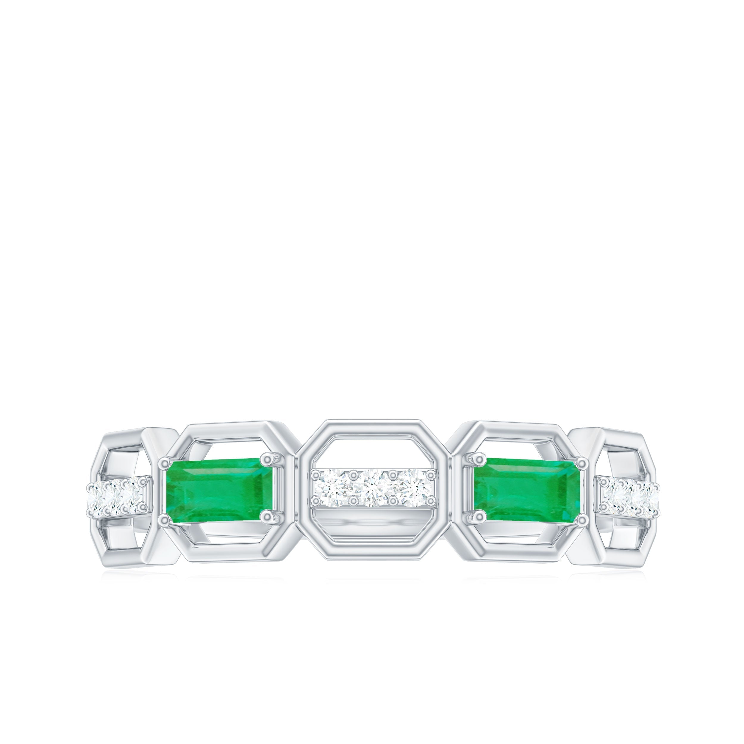 Natural Baguette Emerald Diamond Anniversary Band Ring in East West Style