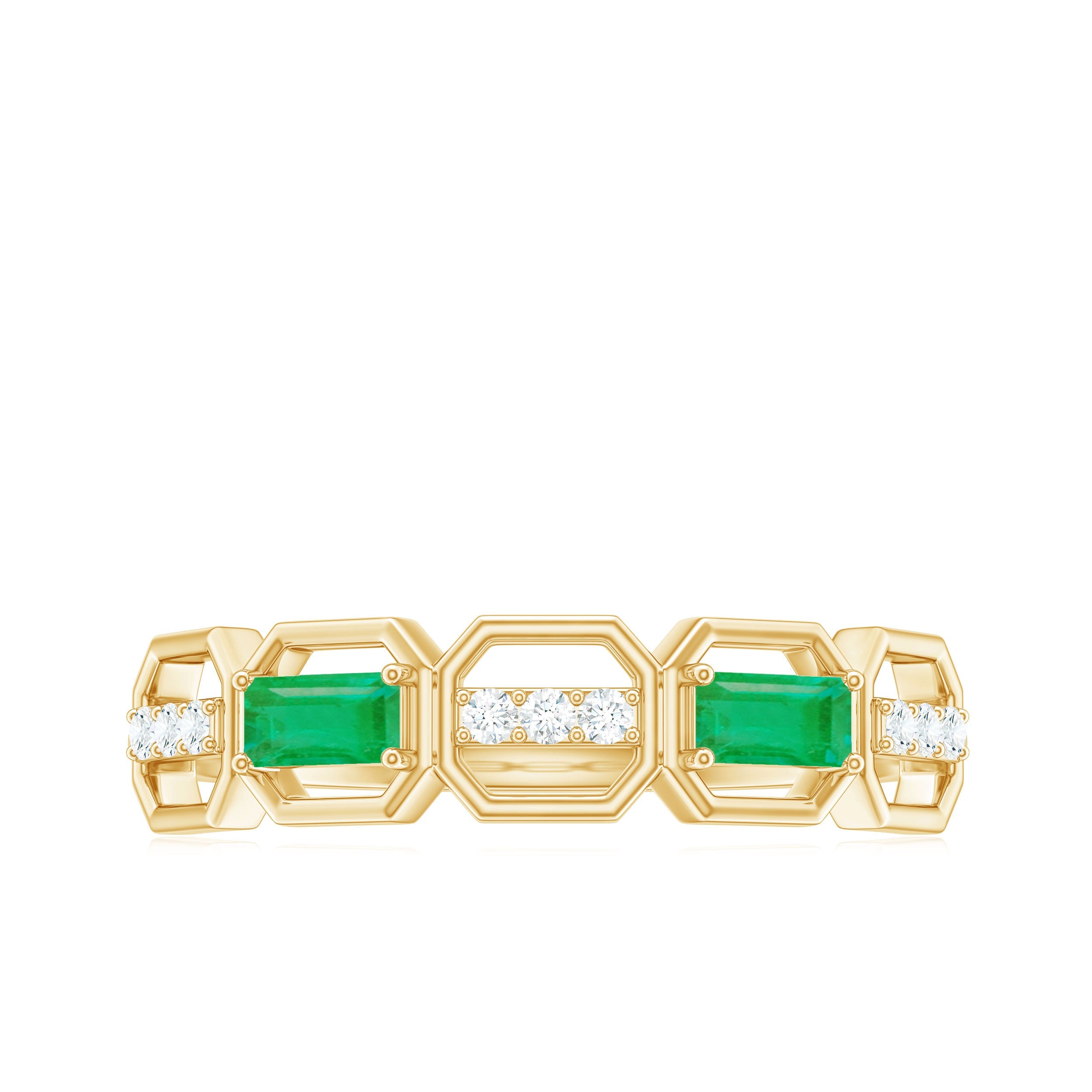 Natural Baguette Emerald Diamond Anniversary Band Ring in East West Style