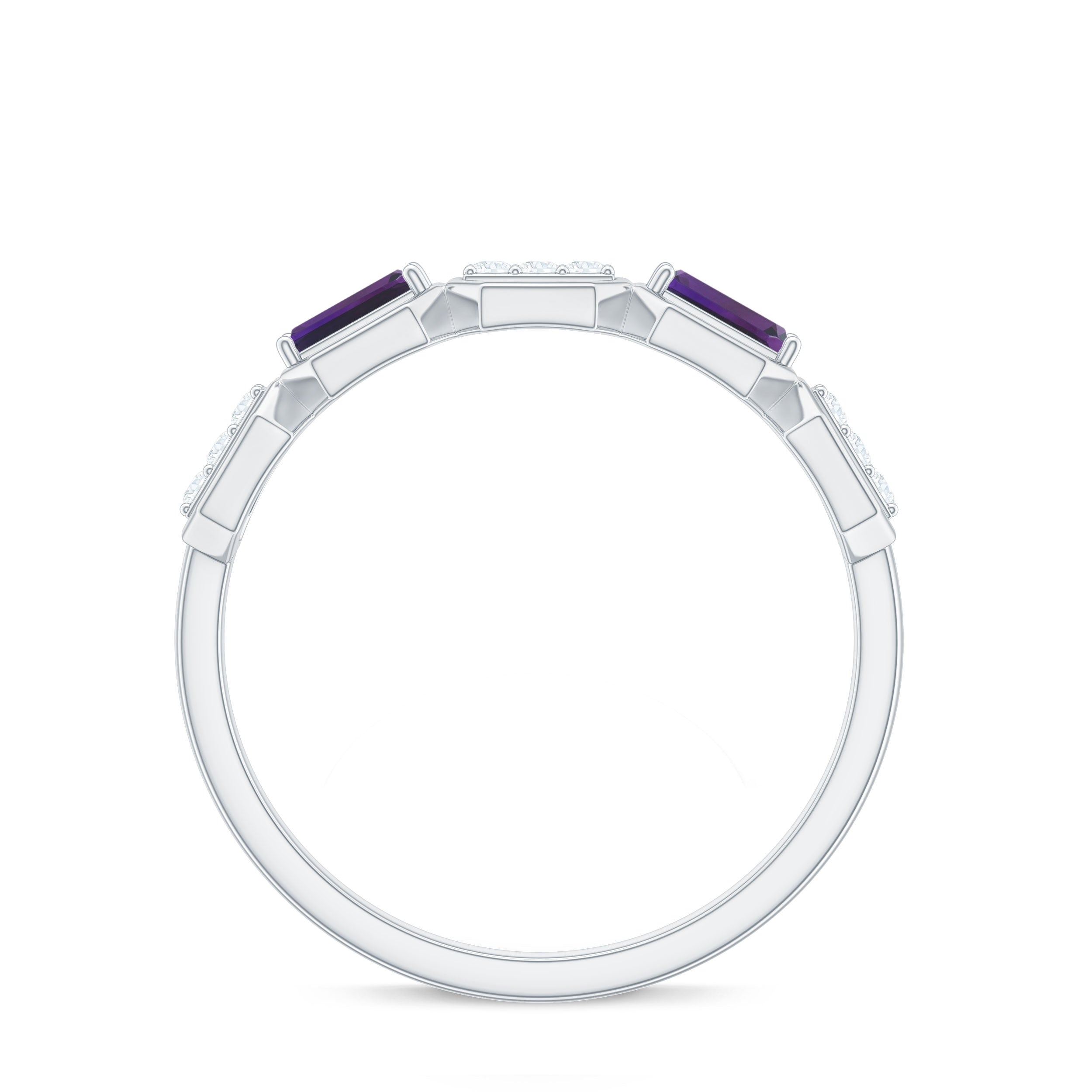 Amethyst and Diamond Geometric Half Eternity Ring