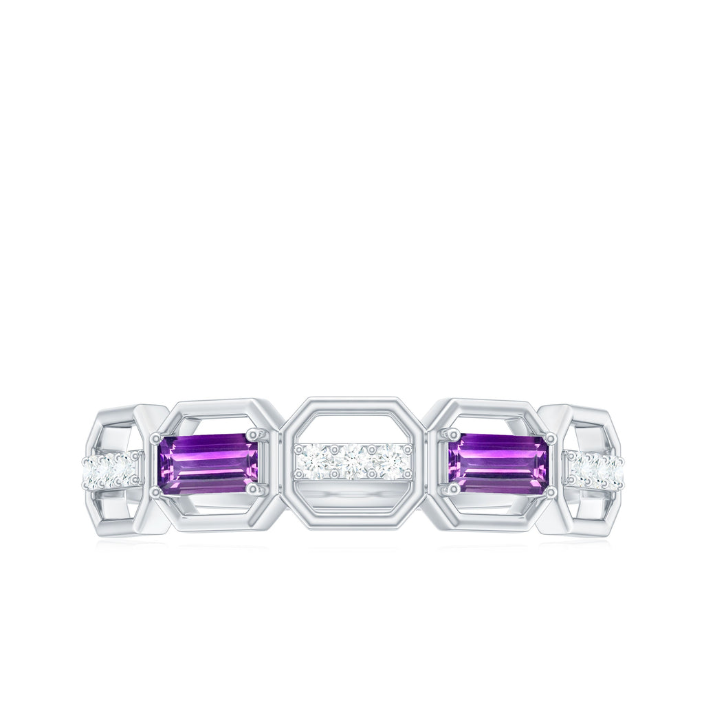 Amethyst and Diamond Geometric Half Eternity Ring