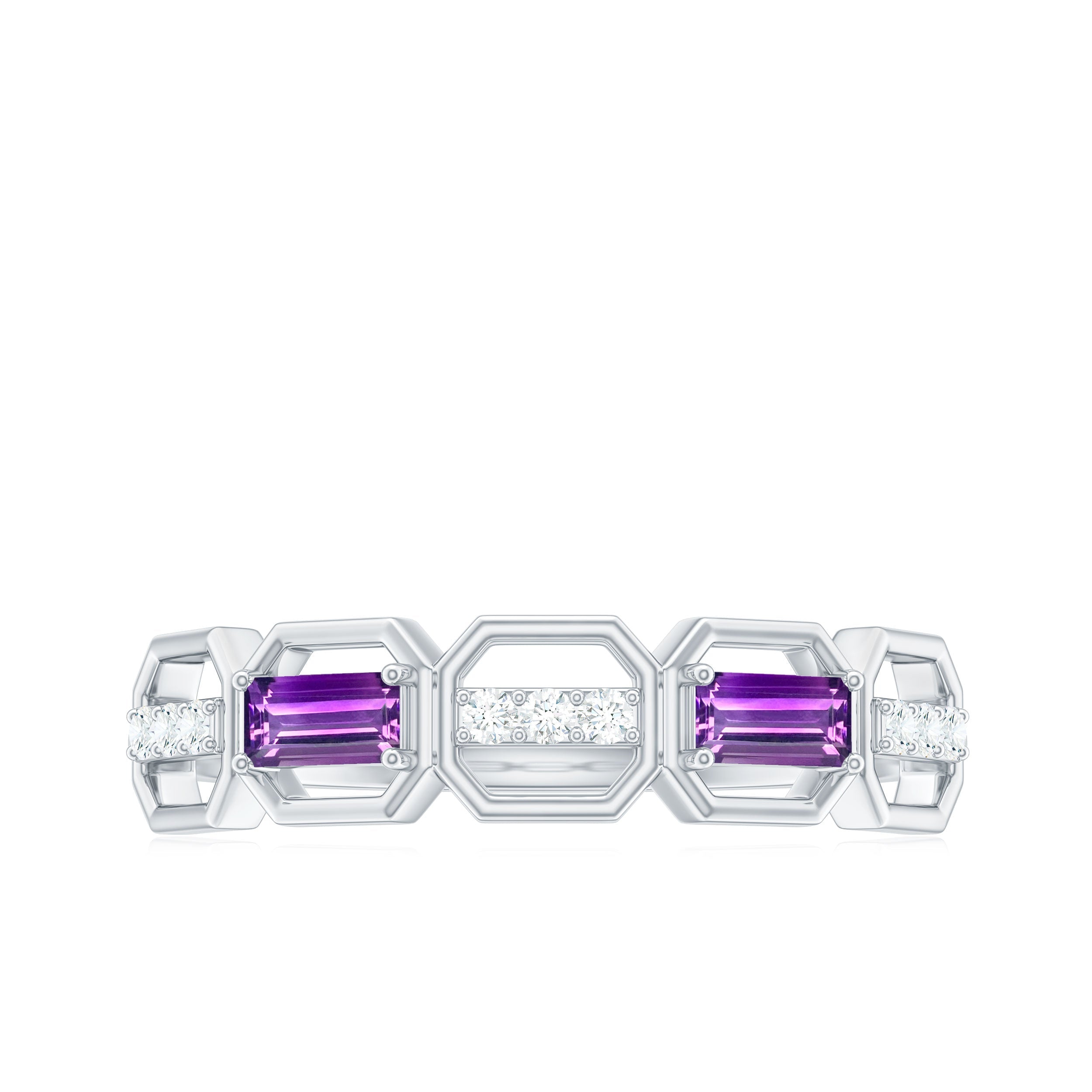 Amethyst and Diamond Geometric Half Eternity Ring